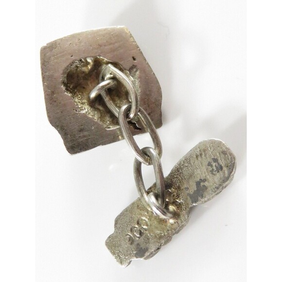 Art Deco King Tut Egyptian Revival 900 Silver Cufflink Set with Chain Linked Mum - Picture 7 of 8